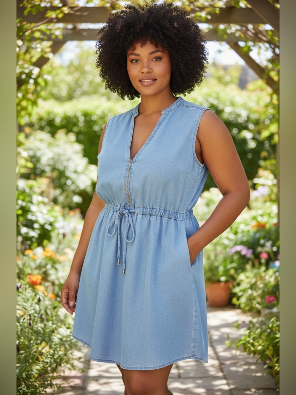 New Look Sleeveless Denim One-Piece Dress - Light Blue Sz 1X